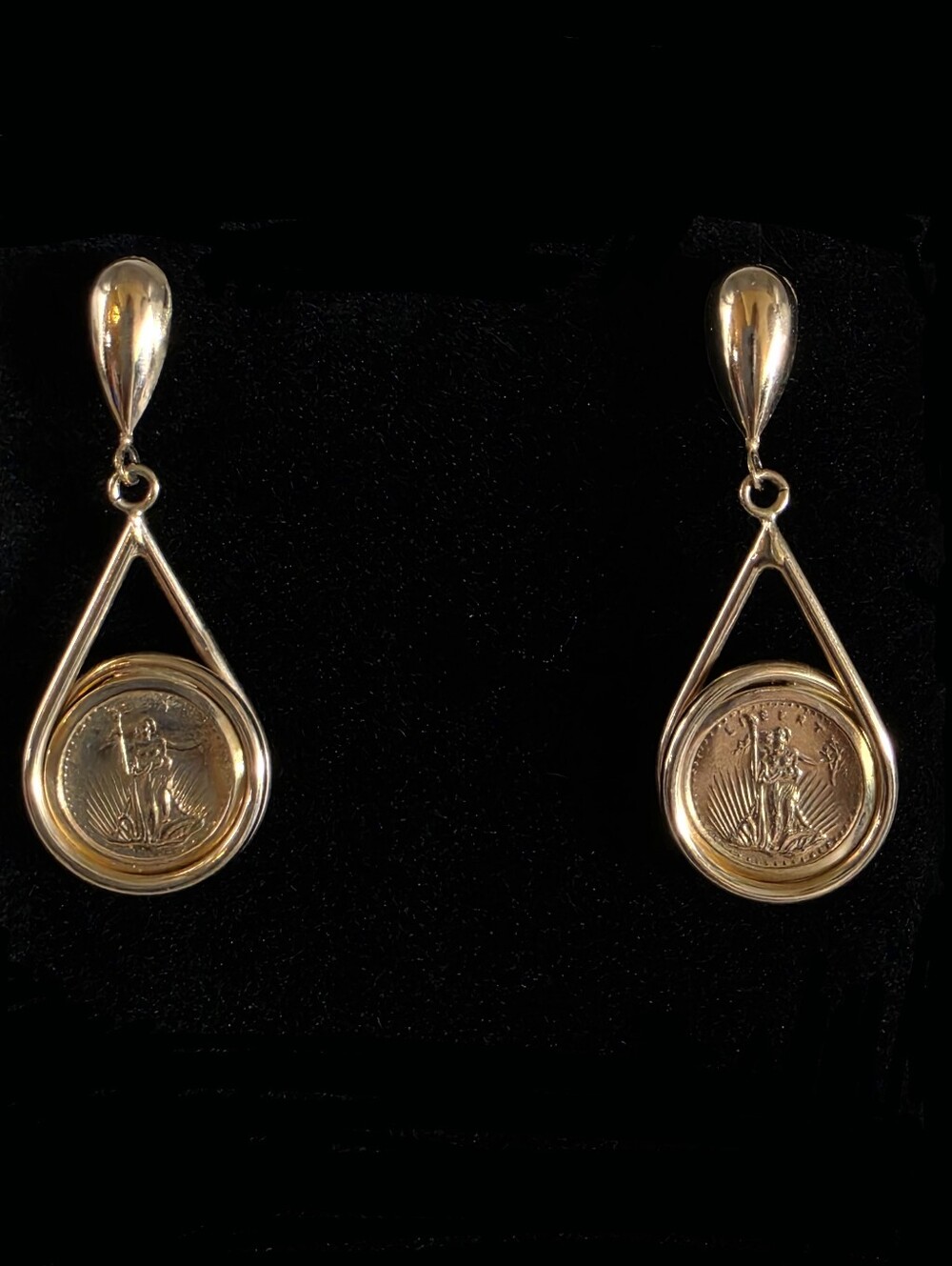Walking Liberty Miniature Coin 14k Gold Earrings - Picture 4 of 15